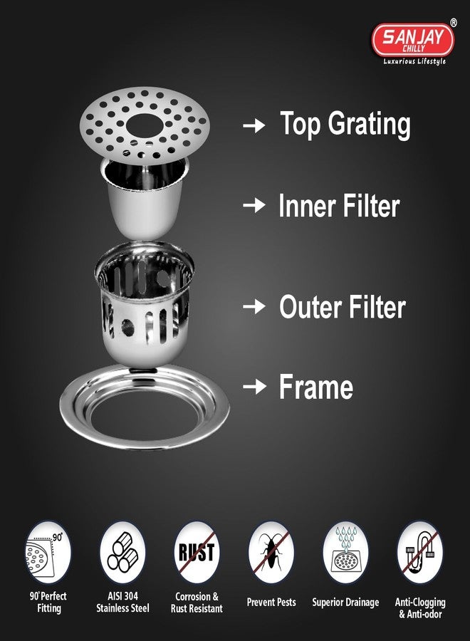 Sanjay Chilly Round SS Floor Drain Cockroach Trap with Pipe Hole 8 Inch for Bathroom 304 Grade Waste Water Drainer in Bathtub Washbasin Sink Toilet & Kitchen Cover Jali (Round Gypsy Silver 8 Inch) - Image 4